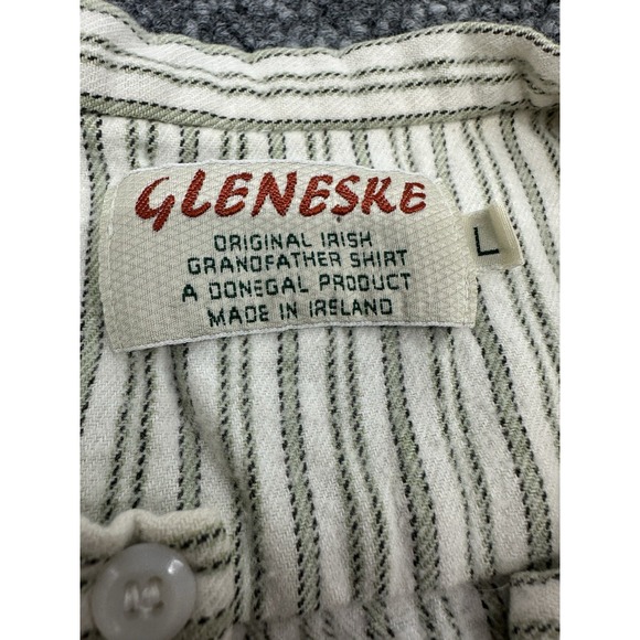 Gleneske Large Irish Grandfather Shirt White Green Stripe Cotton Made In Ireland - Picture 4 of 8